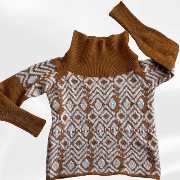 Free People Sweaters - Free People Small Turtleneck Sweater Brown Cream Fair Isle Alpaca Mohair NWOT